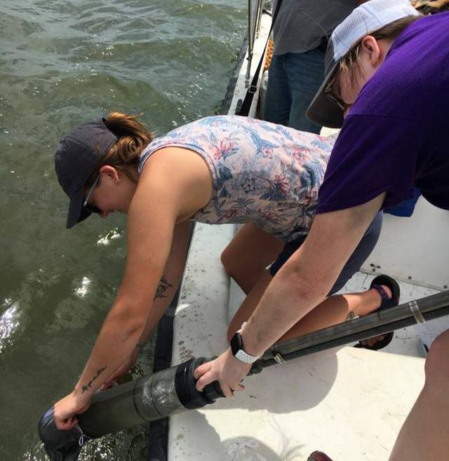 Core Sampling LSU researchers retrieve a core sample from the waters of the Gulf of Mexico.