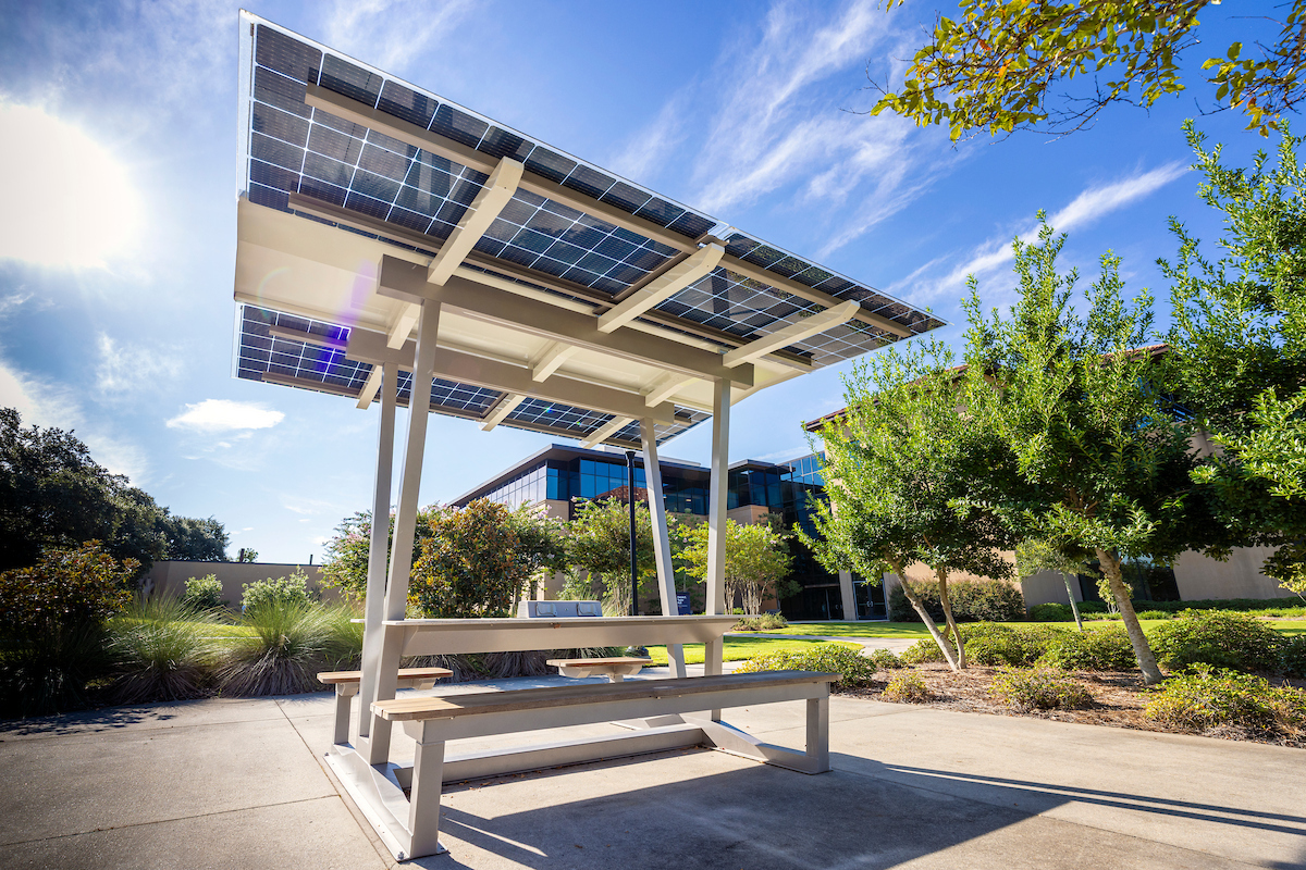 Solar panel cover for table on LSU campus