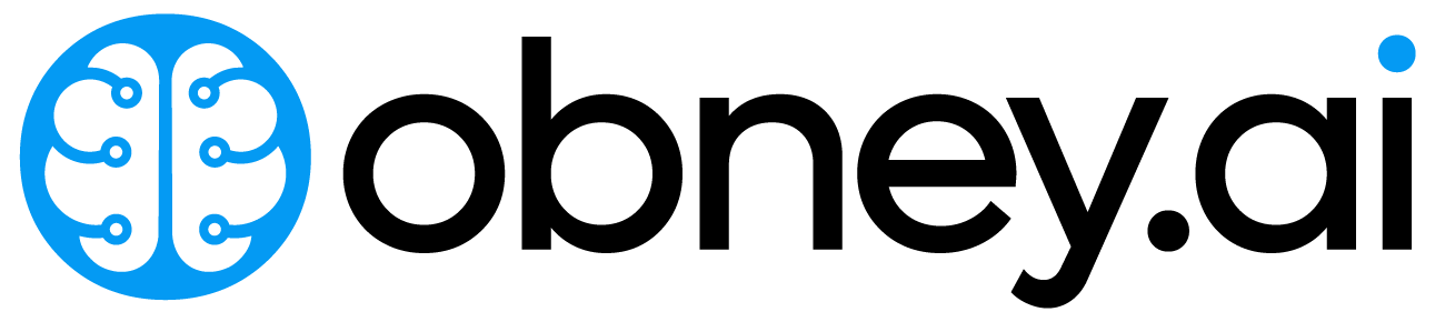 Obney.ai logo with black font and a blue brain icon.