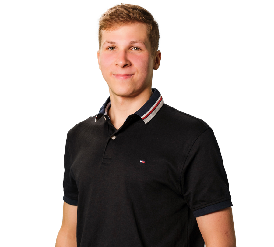 Michal Daszkiewicz is in a black shirt with his arms by his side