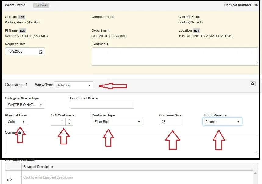 Waste profile page