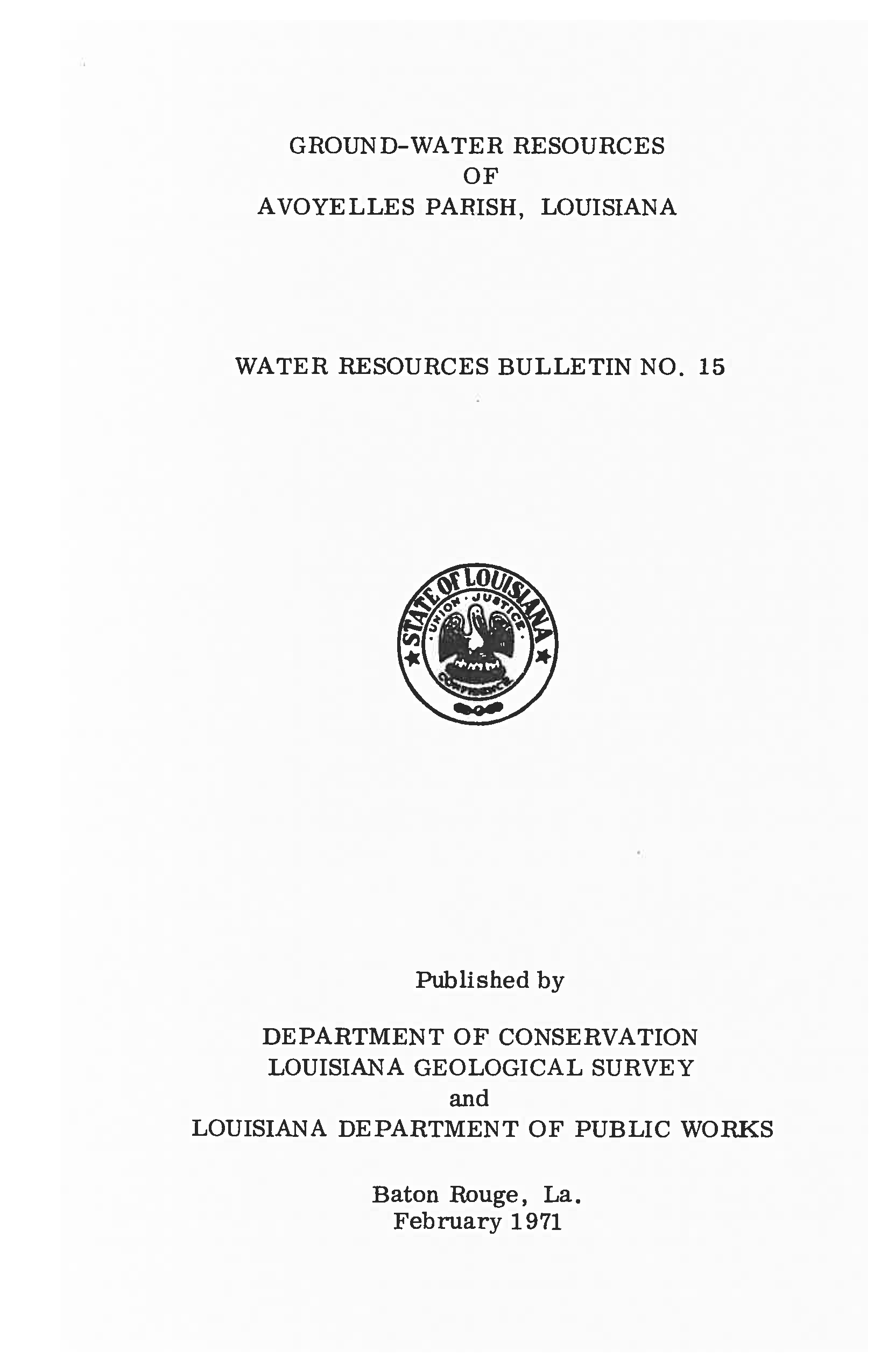 Ground Water Resources of Avoyelles Parish, Louisiana.