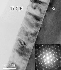 bright field image and its diffraction pattern of Ti-C:H film on SI substrate
